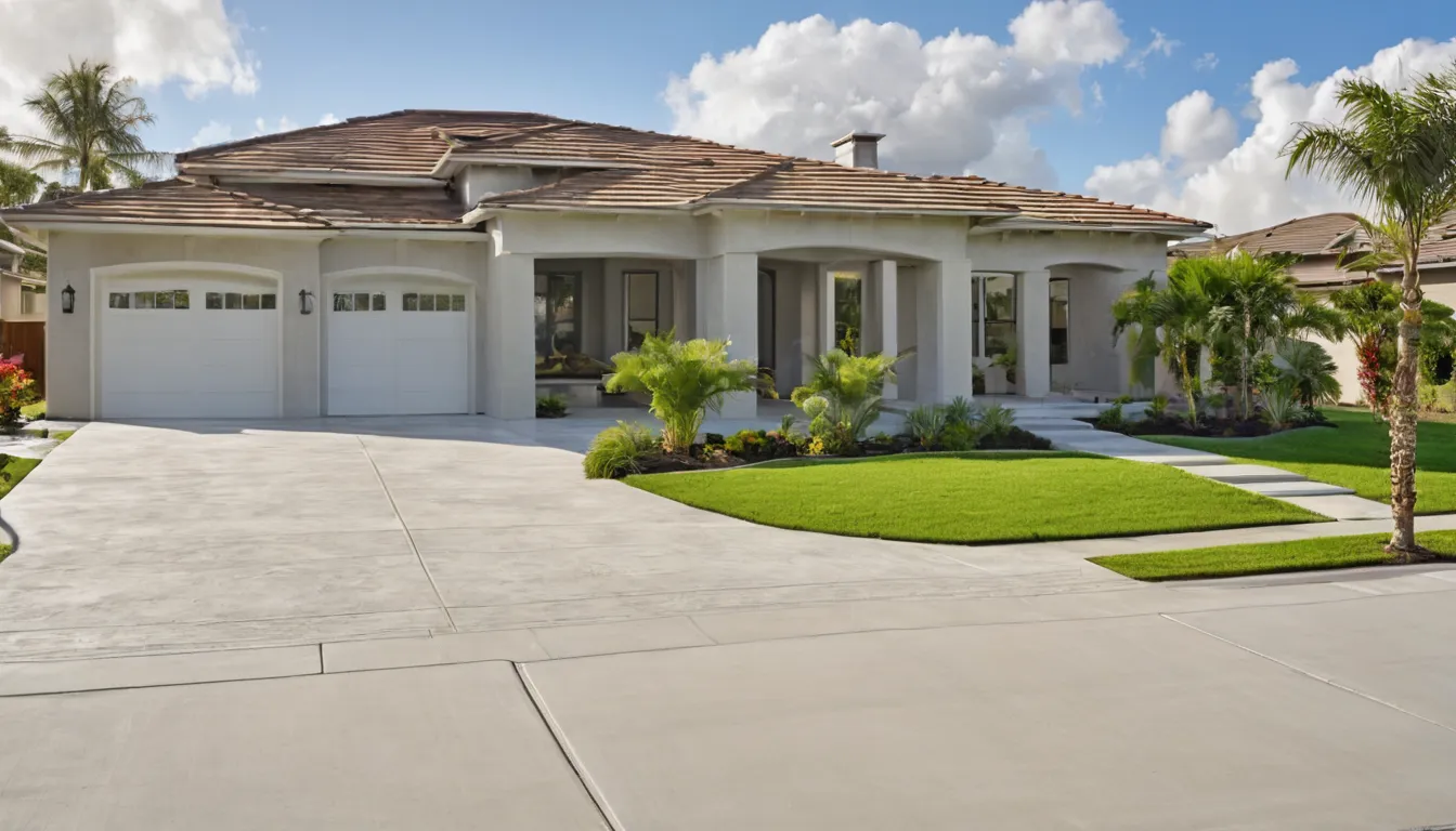 A newly poured concrete driveway leading to a single-story home near Winter Park